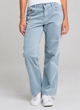 Pantalon droit fermeture zippée sous rabat boutonné taille normale bleu clair CLOSED femme