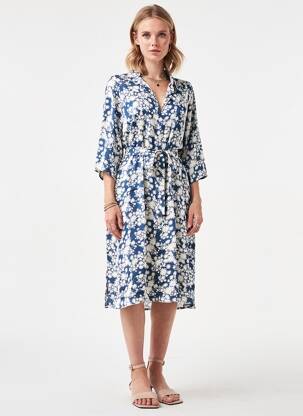 Robe mi-longue manches 3/4 manches 3/4 bleu BELLA JONES femme