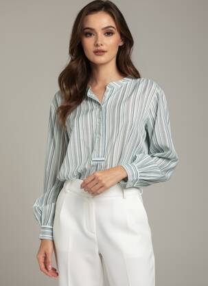 Blouse poignets boutonnés avec fente manches longues bleu BELLA JONES femme