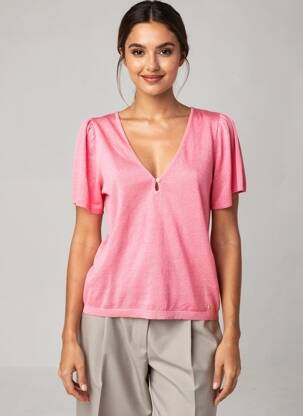 T-shirt col v manches courtes rose DES PETITS HAUTS femme