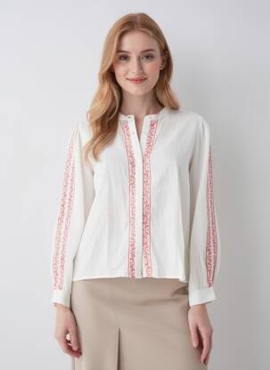 Chemisier tissage crêpe manches longues beige LA PETITE ETOILE femme