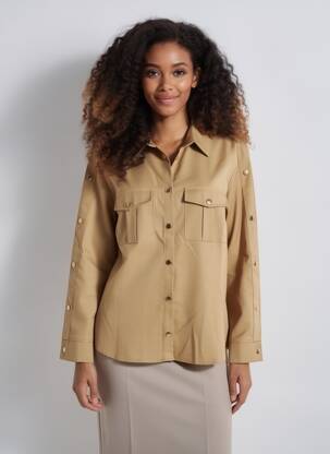 Chemisier coupe droite manches longues beige LA PETITE ETOILE femme