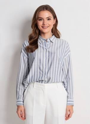 Chemisier tissage popeline manches longues bleu LA PETITE ETOILE femme