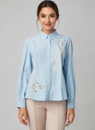 Chemisier coupe droite manches longues bleu VILA femme