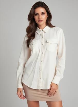Chemisier coupe cintrée manches longues beige VILA femme