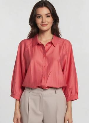 Chemisier tissage popeline manches 3/4 rouge VILA femme