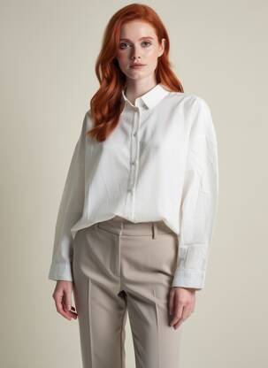 Chemisier coupe droite manches longues blanc ICHI femme
