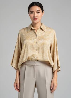 Chemisier fermeture boutonnée sur le devant manches 3/4 beige PAKO LITTO femme