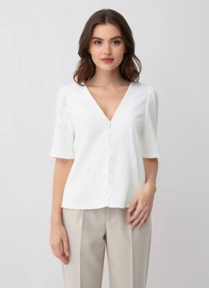 Chemisier manches courtes manches courtes blanc OBJECT femme