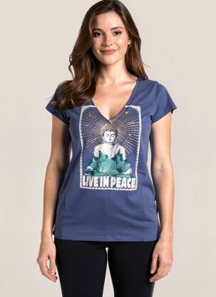 T-shirt col v manches courtes bleu LEON & HARPER femme