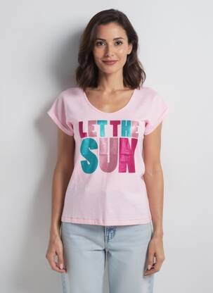 T-shirt coupe droite manches courtes rose MY HELLO JOY femme