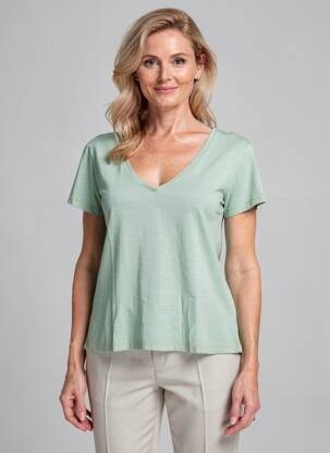 T-shirt col v manches courtes vert PAKO LITTO femme