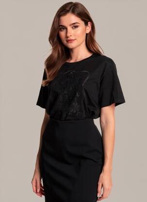 T-shirt stretch manches courtes noir LA PETITE ETOILE femme