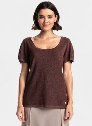 Pull coupe cintrée manches courtes marron LA PETITE ETOILE femme