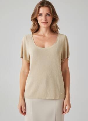 Pull coupe cintrée manches courtes beige LA PETITE ETOILE femme