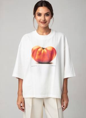 T-shirt sérigraphie manches courtes beige THINKING MU femme