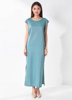Robe longue manches courtes manches courtes bleu VILA femme