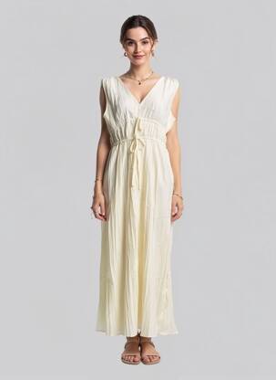 Robe longue manches courtes manches courtes beige OBJECT femme