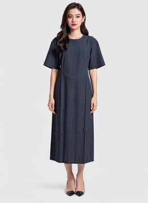 Robe longue manches courtes manches courtes bleu THINKING MU femme