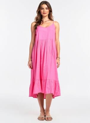 Robe mi-longue sans manche sans manche rose ICHI femme