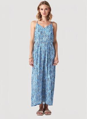 Robe longue imprimé fantaisie sans manche bleu ICHI femme