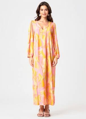 Robe longue manches longues manches longues orange GRACE & MILA femme