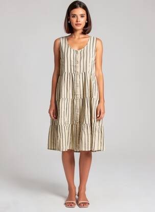 Robe mi-longue sans manche sans manche beige ICHI femme