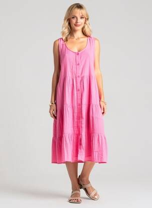 Robe mi-longue sans manche sans manche rose ICHI femme