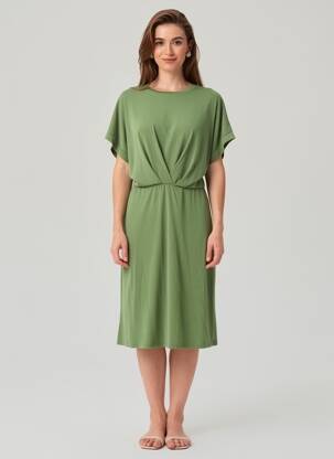 Robe mi-longue manches courtes manches courtes vert OBJECT femme
