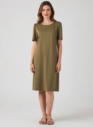 Robe mi-longue manches courtes manches courtes vert PIECES femme