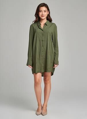 Robe courte manches longues manches longues vert ICHI femme