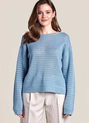 Pull maille ajourée manches longues bleu VILA femme