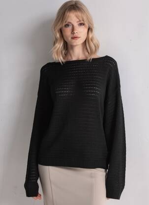Pull maille ajourée manches longues noir VILA femme