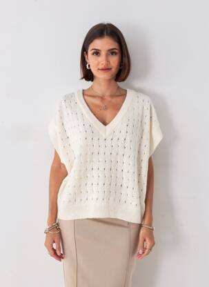 Pull coupe droite manches courtes blanc VILA femme