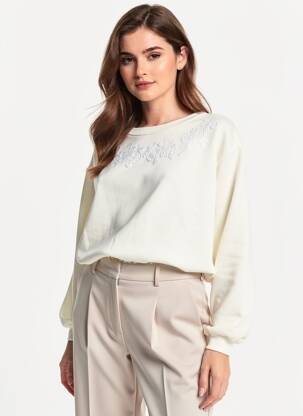 Sweat-shirt broderie manches longues blanc HPDP (HYPE DROP) femme