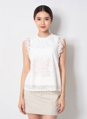 Top stretch manches courtes blanc PIECES femme