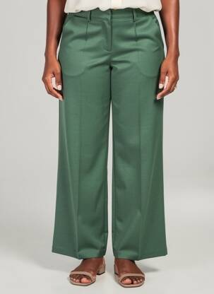 Pantalon droit stretch taille normale vert ICHI femme