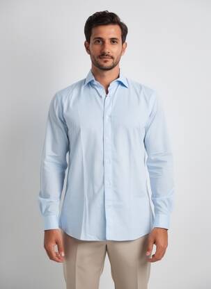 Chemise manches longues tissage popeline bleu FIL NOIR homme