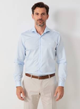 Chemise manches longues tissage popeline bleu EL GANSO homme