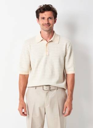 Pull maille souple et aérée manches courtes beige WAX homme