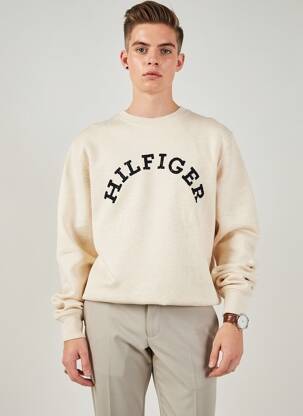 Sweat-shirt tissage jersey manches longues beige TOMMY HILFIGER homme