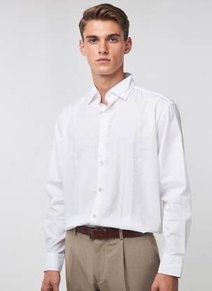 Chemise manches longues tissage popeline blanc FIL NOIR homme