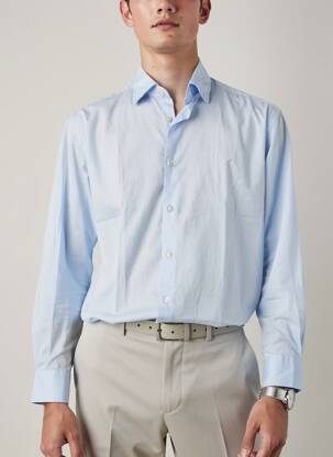 Chemise manches longues tissage popeline bleu FIL NOIR homme