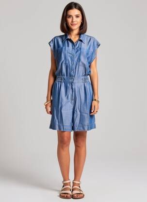 Combishort fermeture boutonnée sur le devant manches courtes bleu VILA femme