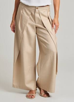 Pantalon large fermeture zippée sous rabat boutonné taille normale beige HPDP (HYPE DROP) femme