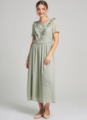 Robe mi-longue manches courtes manches courtes vert ARTLOVE femme
