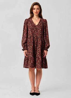 Robe mi-longue imprimé fleurs manches longues orange VERO MODA femme