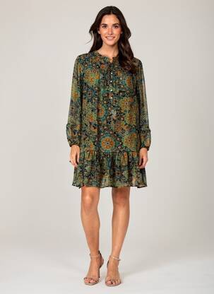 Robe courte manches longues manches longues vert ARTLOVE femme