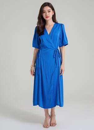Robe longue manches courtes manches courtes bleu VERO MODA femme