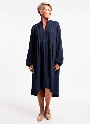Robe mi-longue coupe fluide manches longues bleu JULIE GUERLANDE femme